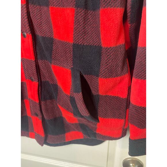 Columbia Benton Red Black Plaid Fleece Snap Shirt Jacket Women's Size Medium - Picture 5 of 9